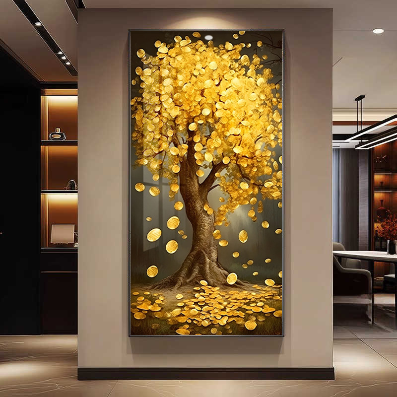 现代轻奢摇钱树玄关装饰画正对门走廊装饰画大气好寓意简约挂画图片