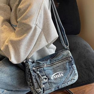 韩代正品emis牛仔布慵懒风复古单肩包旅行通勤背包轻便休闲斜挎包