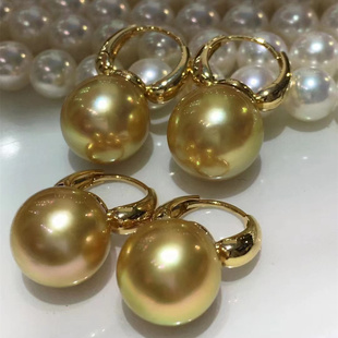 新品 澳白珍珠耳环，12-13mm极光茶金，日常的贵族气质奢华大气款