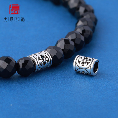 s925纯银个性复古6mm克罗通孔银珠散珠男士手链银饰配件材料