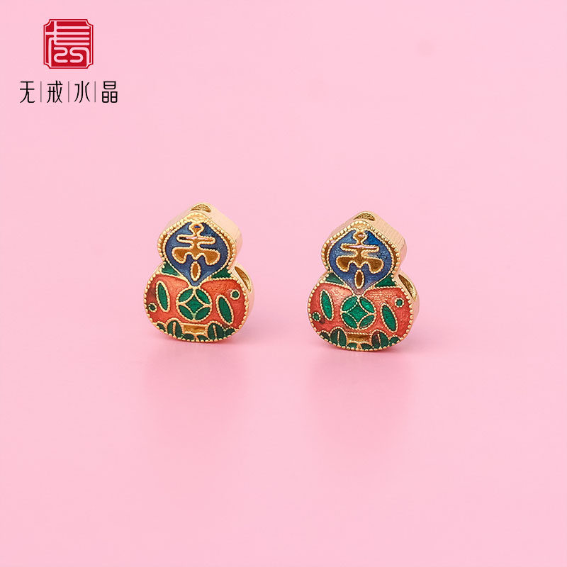 『无戒』S925纯银尼泊尔老金錾刻古法镀24k金烧蓝葫芦DIY三通