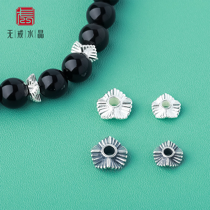 『无戒』s925纯银波浪圆形隔珠手工diy手链项链配珠材料散珠隔片