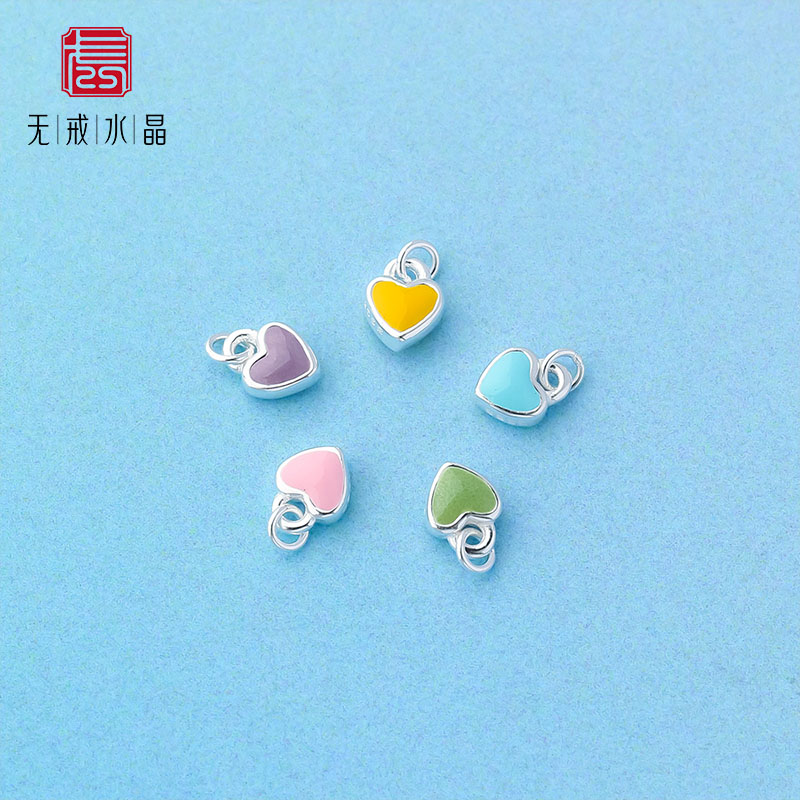 『无戒』s925纯银多巴胺彩色爱心吊坠滴胶4mm心形小坠迷你diy挂件