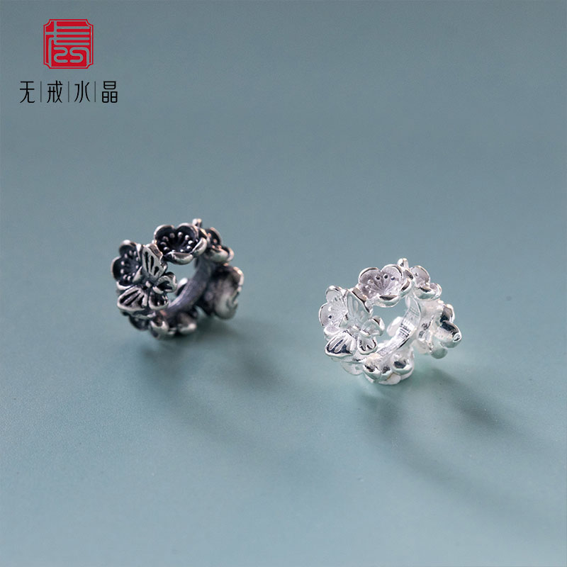 『无戒』925纯银复古10mm花朵手串隔珠DIY手工材料散珠编绳配件
