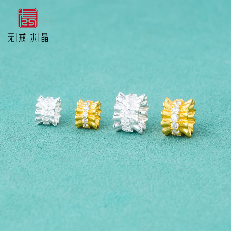 『无戒』s925纯银ins风时尚镶钻双面花托珠托隔片隔珠diy水晶手链