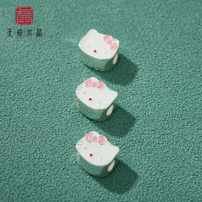 『无戒』s925纯银滴胶kitty猫隔珠凯蒂猫银珠diy手链银饰配件材料