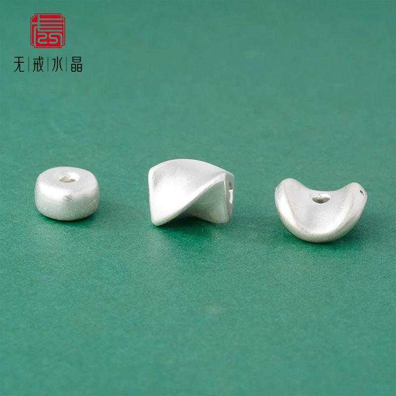 『无戒』S999千足银素银不规则圆形垫片隔珠扭纹银珠3d硬银diy银