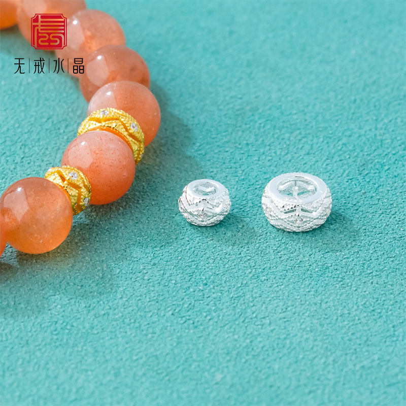 『无戒』新款s925纯银电镀黄金色镶钻车轮珠大孔隔珠diy水晶手链