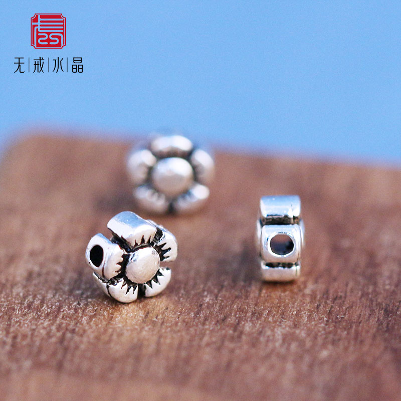 『无戒』s925纯银复古小桃花隔珠散珠隔片diy银饰花朵银饰配件