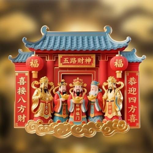 创意五路财神树脂冰箱贴个性化