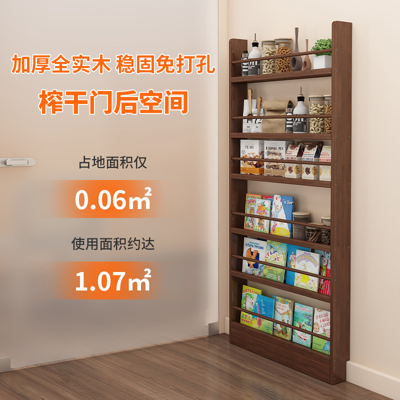门后书架超薄置物架壁挂收纳窄多层绘本架一体靠墙过道薄柜墙边柜