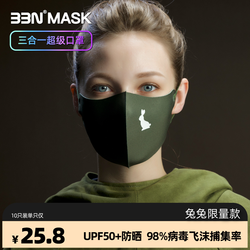 BBN超级口罩兔兔款秋冬防飞沫防晒可水洗防尘pm2.5立体女高颜值-封面