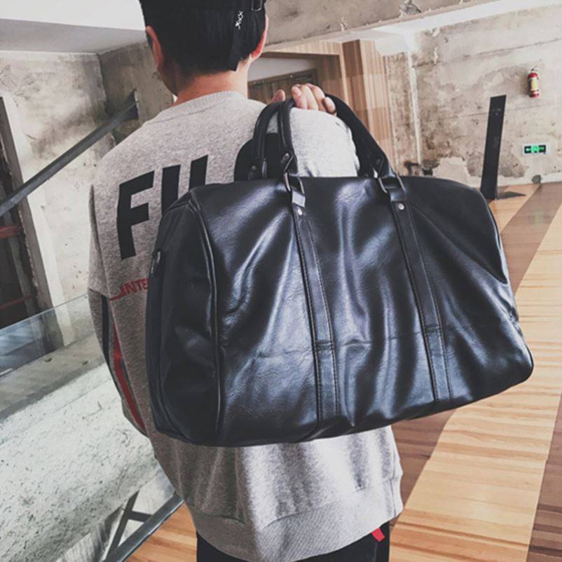 韩版风皮质大容量旅行袋商务出差登机包潮流男士手提包斜挎行李包