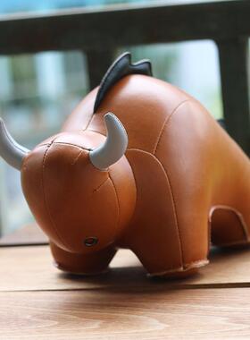 台湾Zuny牛市摆件招财斗牛 手工皮质情人节礼物生日创意个性男生