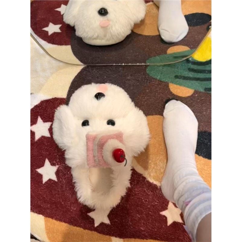 小狗棉拖鞋女款冬季毛绒茸茸厚底防滑可爱室内家居保暖鞋2025新款