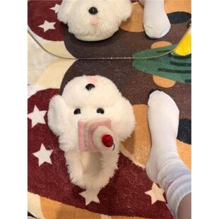 小狗棉拖鞋女款冬季毛绒茸茸厚底防滑可爱室内家居保暖鞋2025新款