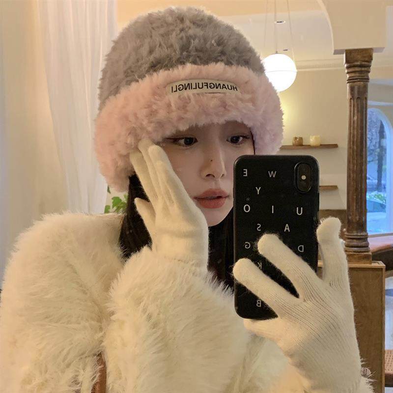 帽子冬款女毛绒冬季毛茸茸洋气时髦女式冬天戴的保暖加厚毛毛冷#