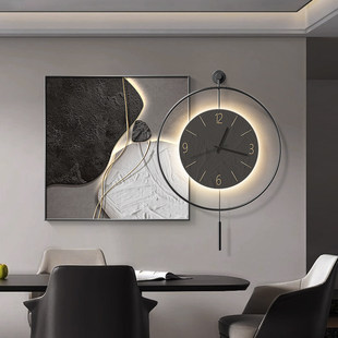 石来运转餐厅装饰画带时钟现代简约高级感饭厅挂画简约餐桌边挂钟
