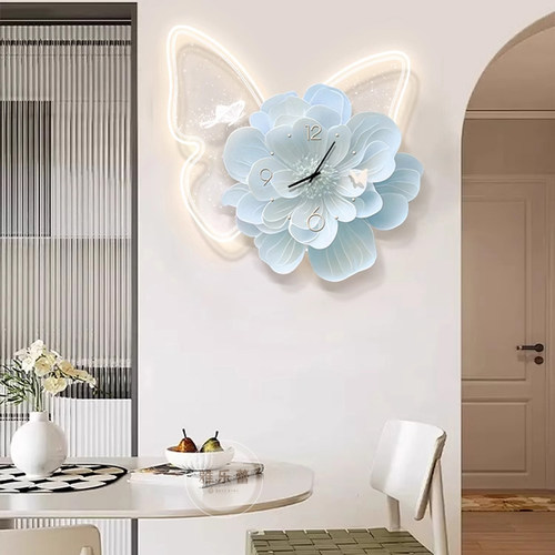 奶油风餐厅装饰画带挂钟表