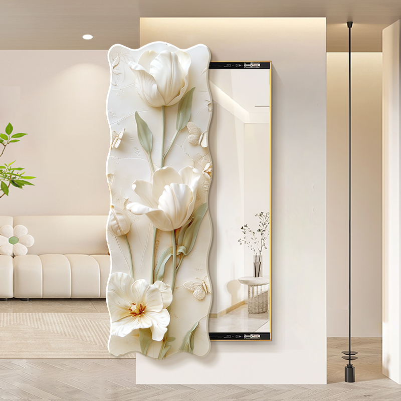 奶油风推拉全身镜玄关装饰