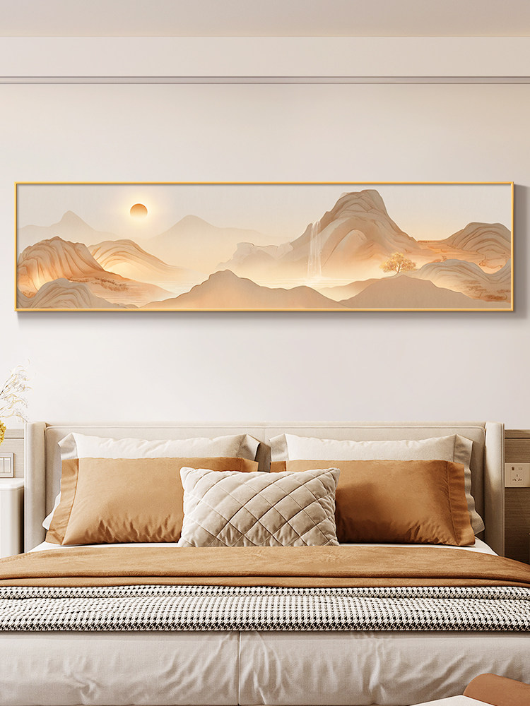 旭日东升卧室床头装饰画高级感山水画客厅挂画大气轻奢主卧墙壁画