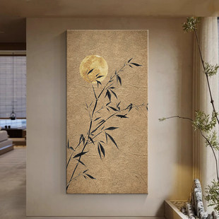 新中式入户玄关装饰画走廊过道竹子挂画侘寂风禅意茶室布置高级感