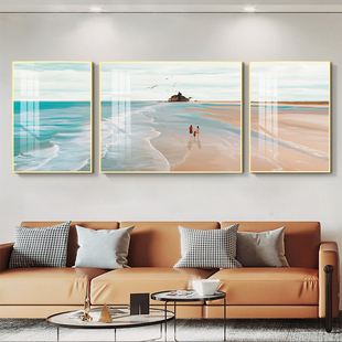 北欧客厅装饰画现代简约海景沙发背景墙挂画2026新款高档三联壁画