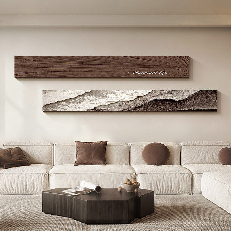 侘寂风海浪肌理感客厅挂画双联沙发背景墙高级感卧室床头装饰壁画