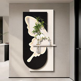 中古风蝴蝶入户玄关装饰画水培绿植走廊过道挂画复古高级感壁灯画