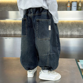 男孩保暖洋气弯刀裤 男童牛仔裤 潮 子秋冬款 2025新款 秋装 儿童休闲裤