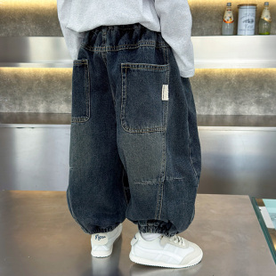 秋装 男孩保暖洋气弯刀裤 儿童休闲裤 2025新款 潮 子秋冬款 男童牛仔裤