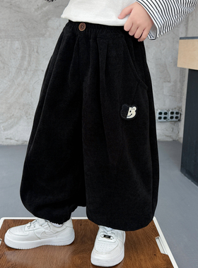 男童黑色弯刀裤春秋装2026新款儿童韩版宽松休闲卫裤宝宝束脚裤潮