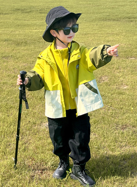 男童三合一冲锋衣春秋款2026新款儿童连帽外套男孩三防登山户外服