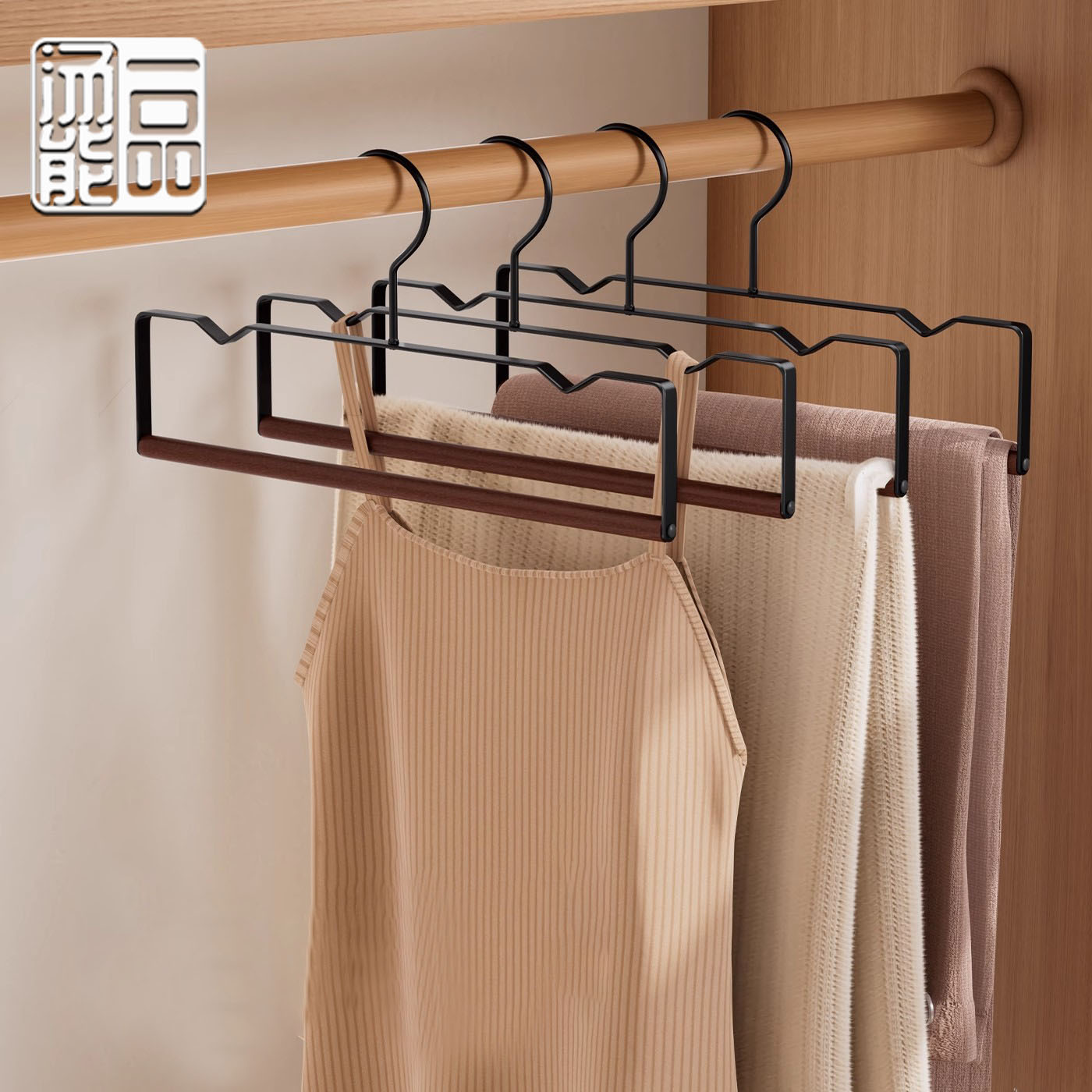 汤能一品榉木裤架家用挂裤子专用衣架无痕裤夹子防滑衣柜收纳神器