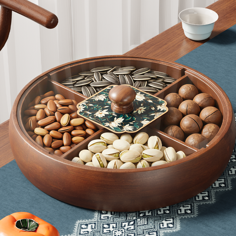 汤能一品中古风干果盘竹制家用分格客厅茶几零食糖果干坚果收纳盒,餐饮具,果盆/果盘/果篮,淘宝优惠券,粉丝福利购,淘宝优惠卷
