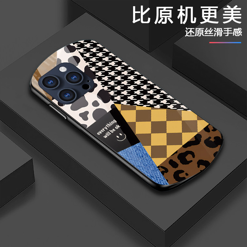 DZ适用VIVOx200手机壳新款x100Pro椭圆玻璃x90轻薄pro+全包x70防摔s18格子豹纹拼接s17简约时尚