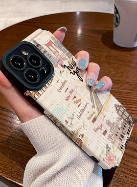 DZ适用苹果16promax手机壳新款iPhone15硅胶14plus白色13pro全包12防摔11高级感xsmax女款8可爱7简约卡通小镇