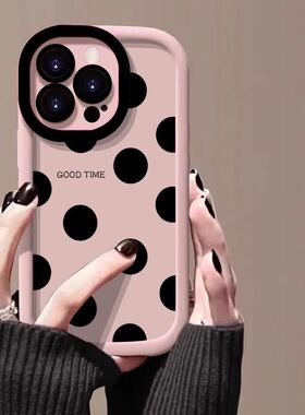 AL适用苹果16promax手机壳新款潮牌iPhone15硅胶14plus黑色波点13pro全包防摔12高级感女款11创意唯美小众