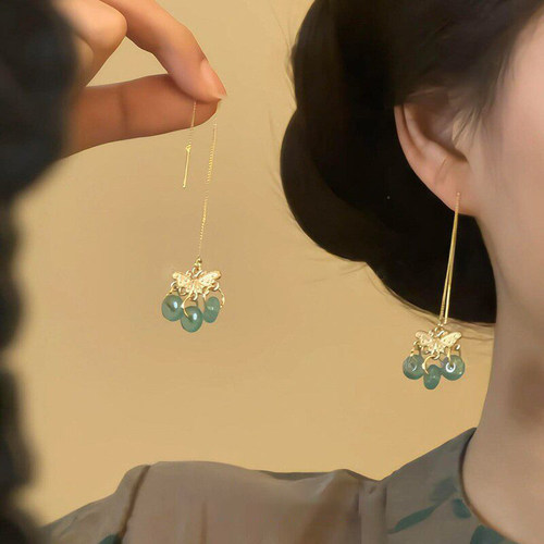 S925纯银新中式蝴蝶流苏耳线女款