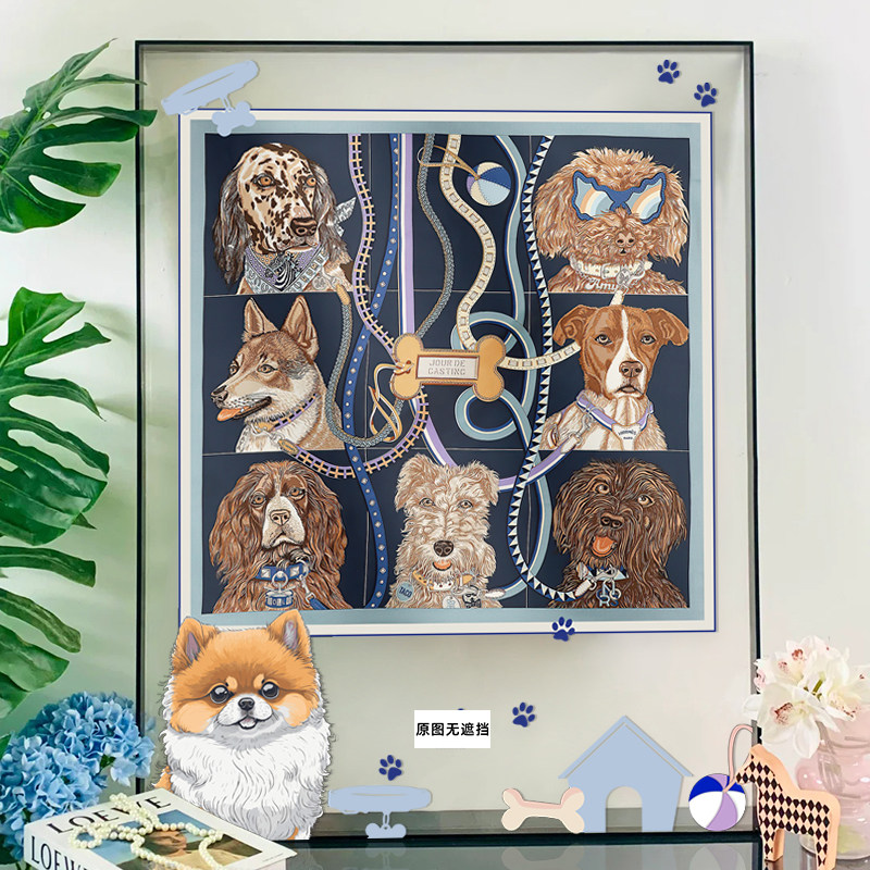 宠物店萌宠狗狗轻奢丝巾装裱挂画别墅走廊过道壁画客厅亚克力框画