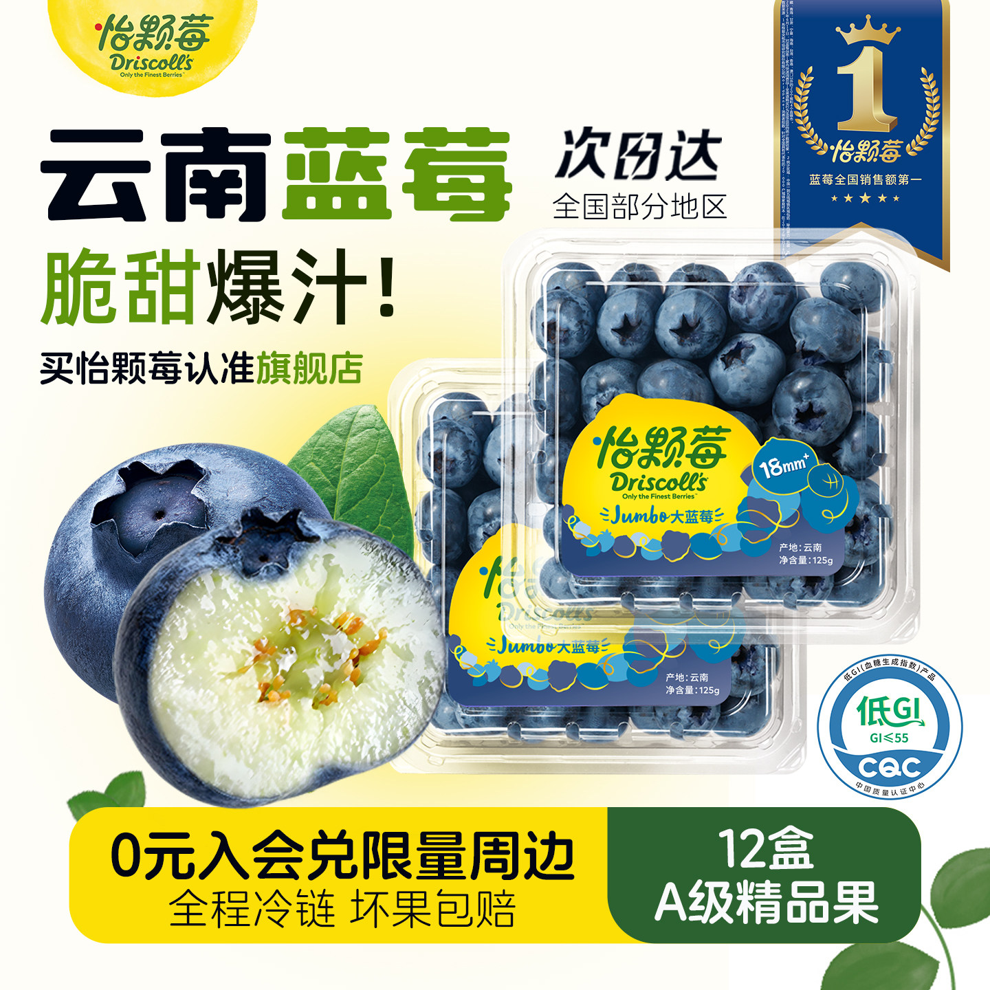 【云南蓝莓季】DRISCOLL'S怡颗莓云南蓝莓低GI孕妇水果新鲜蓝莓