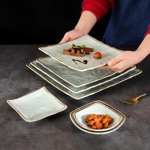 密胺盘子仿瓷塑料凉菜碟酒店餐厅商用四方翘角盘炒菜盘盖浇饭盘子