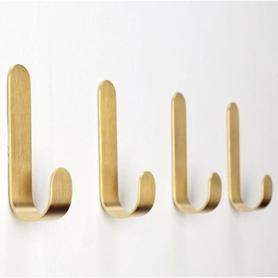 Wall Mounted Towel Hanger J Shaped Brass Coat Hook Rack Glue