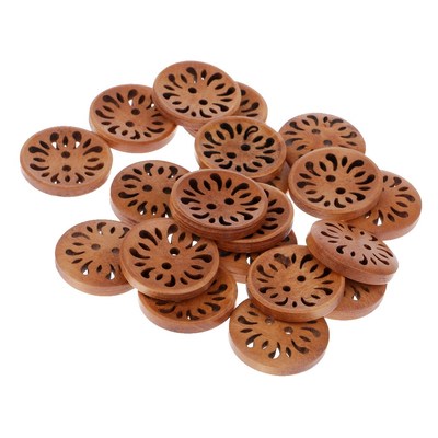 20pcs Sewing Craft Wood Buttons 23mm Hollow Flower Pattern S
