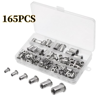 165pcs Flat Head Rivet Nuts Stainless Steel Metric Threaded