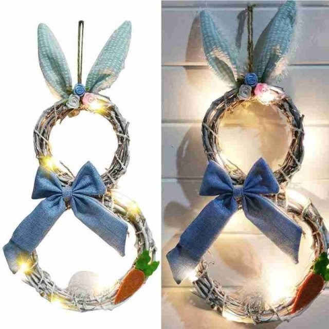 1pcs Easter Bunny Garland With Lights DIY Rattan Bunny LED L