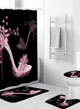 Black Shower Curtain Pink High Heels Bathroom Curtains with