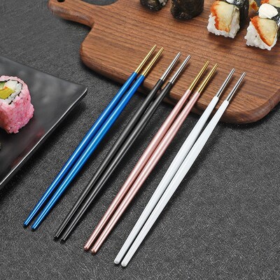 5 Pair Stainless Steel Reusable Chopsticks Tableware Colorfu