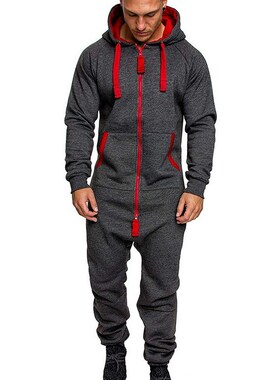 Mens Pure Color Splicing Jumpsuit Men One-piece Garment Paja