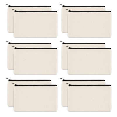 12 Pack Canvas Zipper Bags, Blank DIY Craft Pouches for Tra